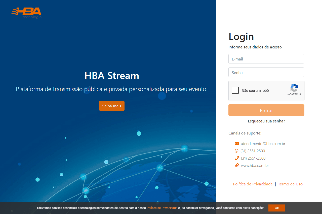 HBA Stream — captura da tela inicial
